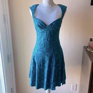 Bettie Page - Teal/Black Paisley Dress - Size 10
